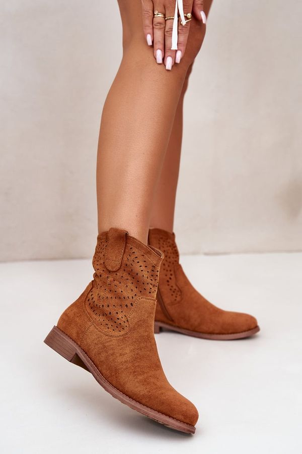 Kesi Women's openwork ankle boots with a flat heel Camel S.Barski