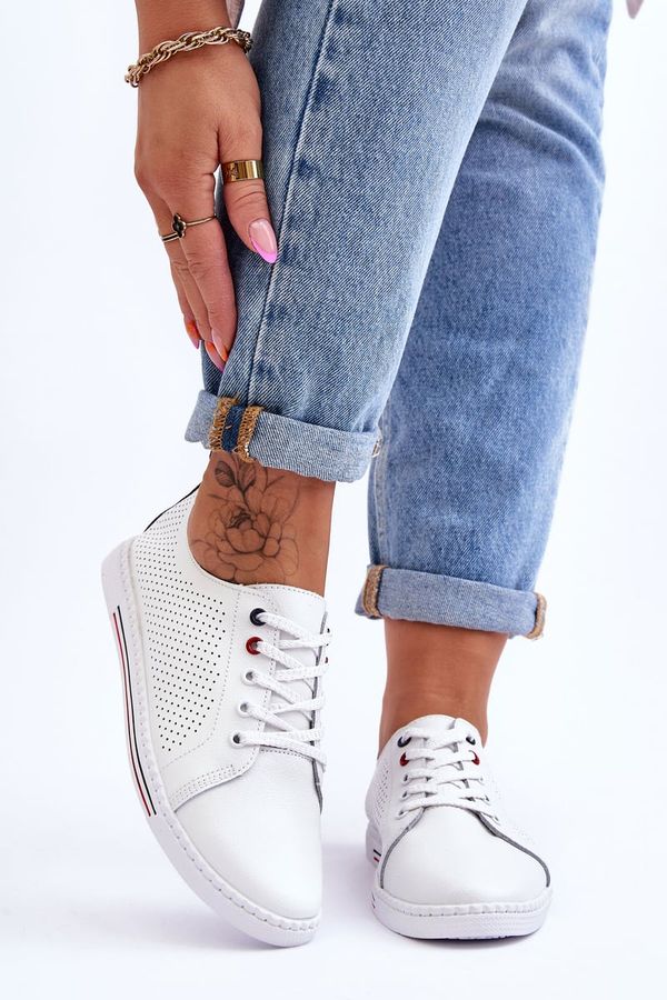 Kesi Women's Openwork Leather Sneakers White Ferone