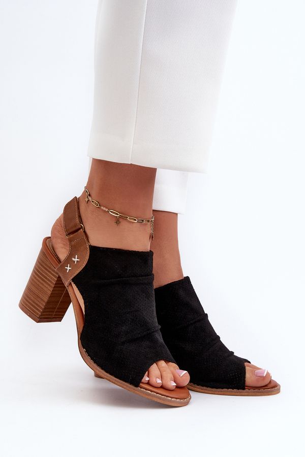 Kesi Women's openwork sandals with high heels black Rosca