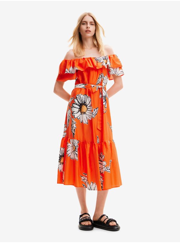 DESIGUAL Women's orange floral midi dress Desigual Georgeo - Women