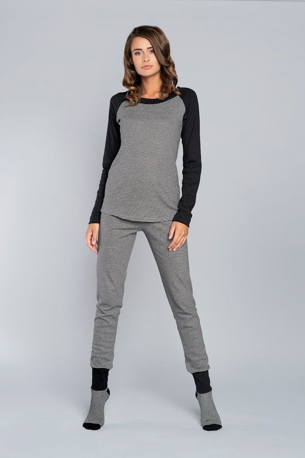 Italian Fashion Women's pajamas Sana long sleeves, long pants - melange-black/black