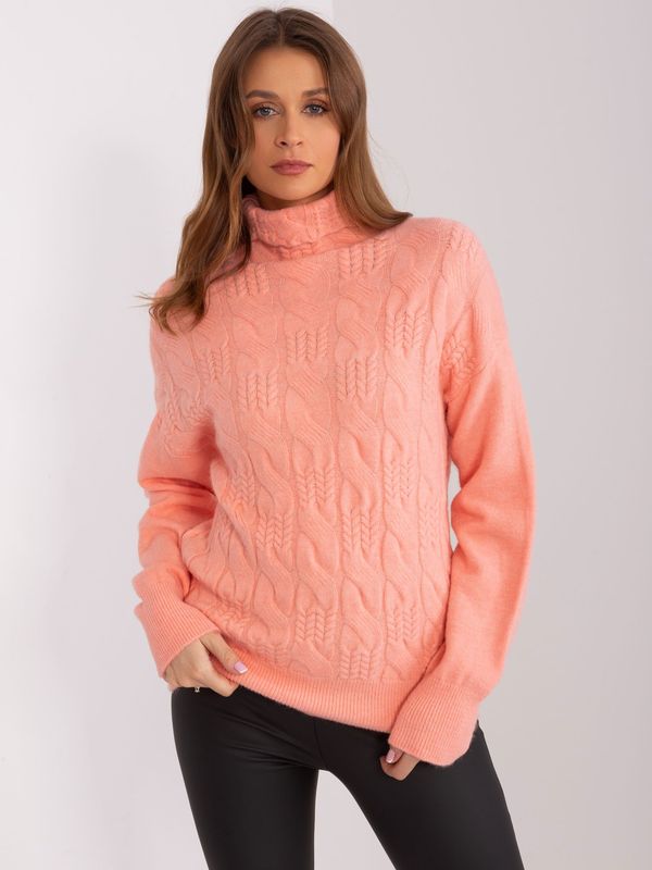 Fashionhunters Women's peach turtleneck with braids