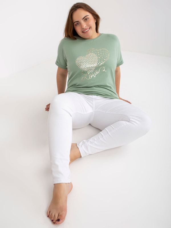 Fashionhunters Women's pistachio cotton T-shirt with large print