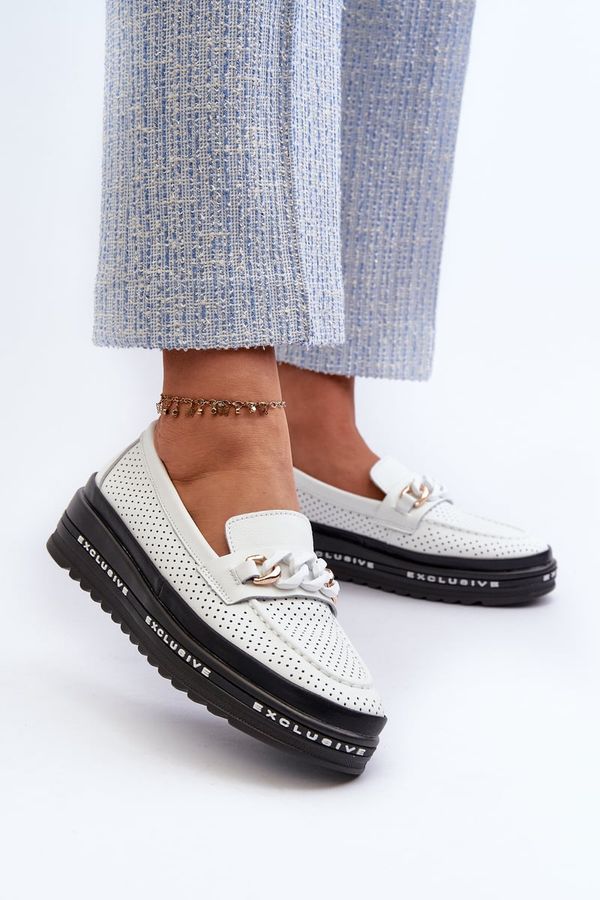 Kesi Women's Platform Leather Loafers With Chain S.Barski White