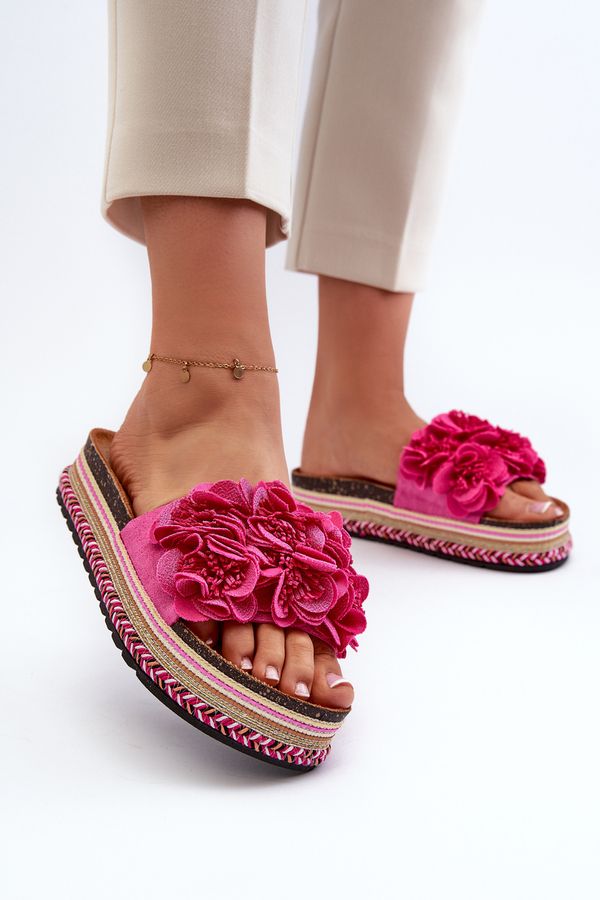Kesi Women's platform slippers decorated with flowers Fuchsia Nodina