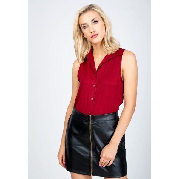 Kesi Women's pleated sleeveless shirt - burgundy,
