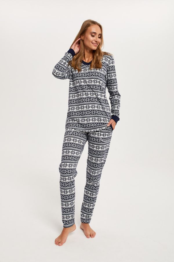 Italian Fashion Women's pyjamas Alaska long sleeves, long trousers - navy blue print