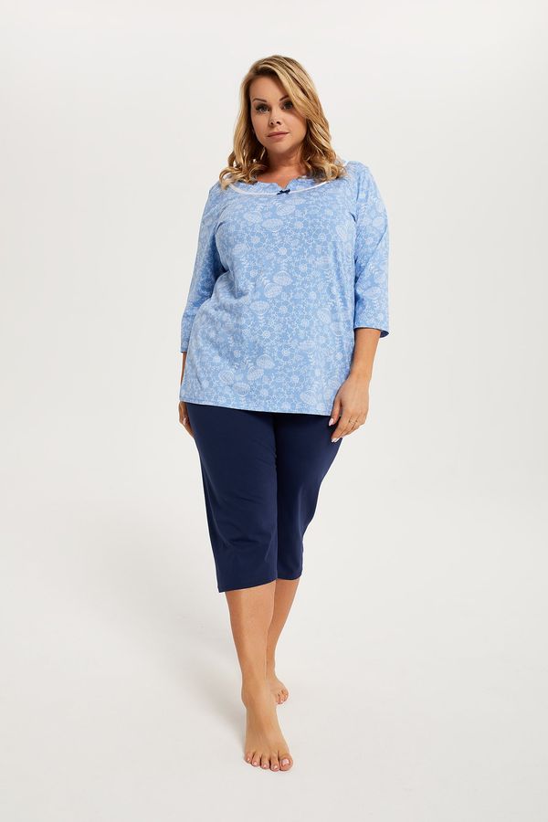 Italian Fashion Women's pyjamas Cicada 3/4 sleeve, 3/4 leg - print/navy blue