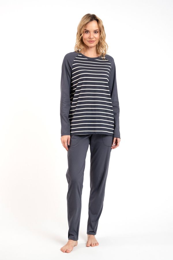 Italian Fashion Women's pyjamas Oda long sleeves, long legs - graphite/graphite print
