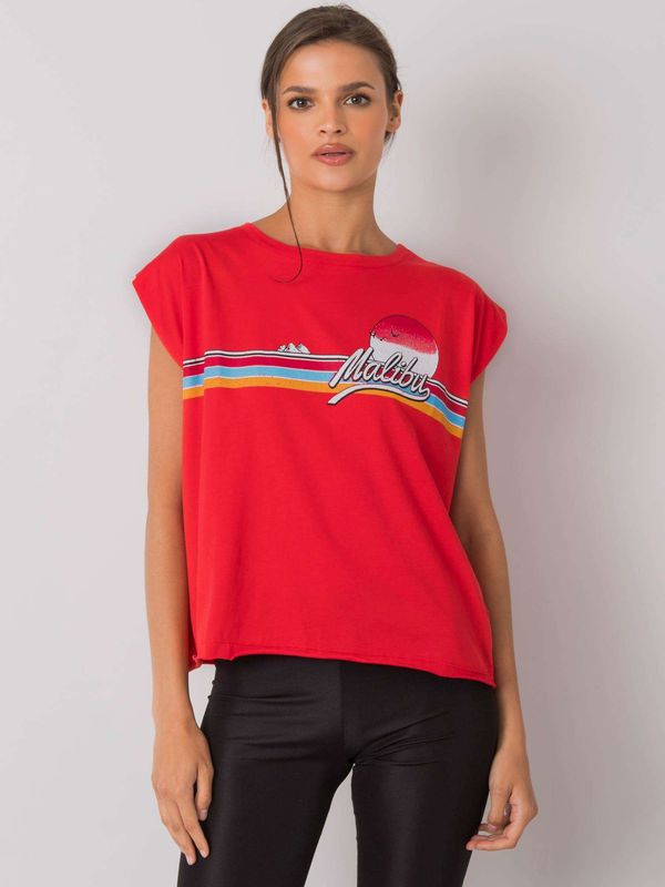 Fashionhunters Women's red cotton T-shirt with print