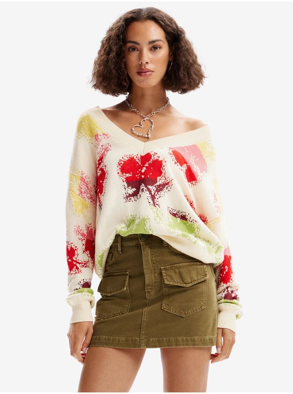 DESIGUAL Women's red-cream floral sweater Desigual Join - Women