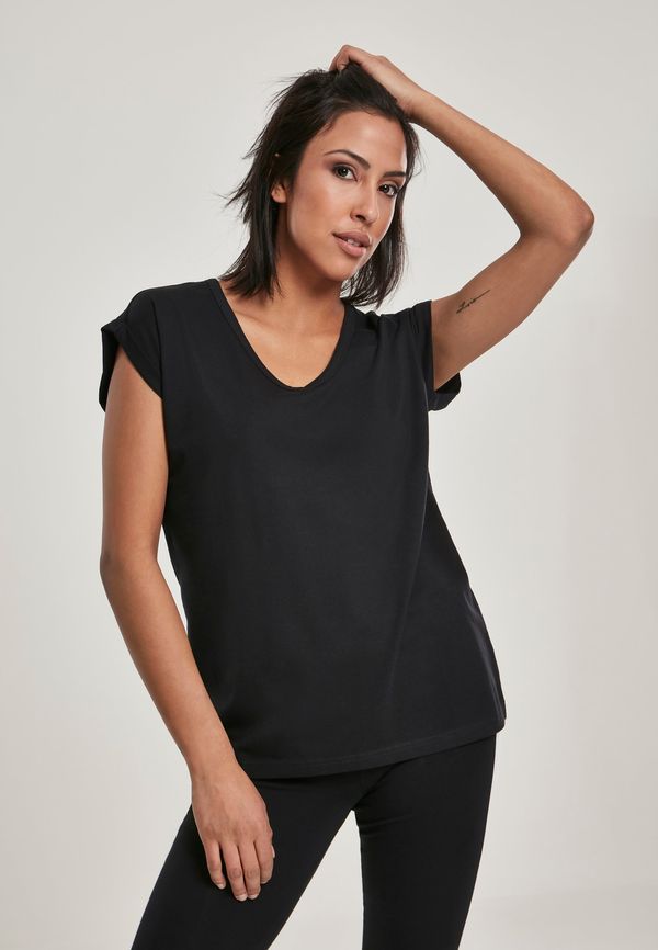 Urban Classics Women's round V-neck T-shirt with extended shoulder black