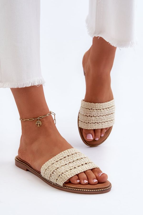 Kesi Women's sandals with braided flat heels, light beige radians