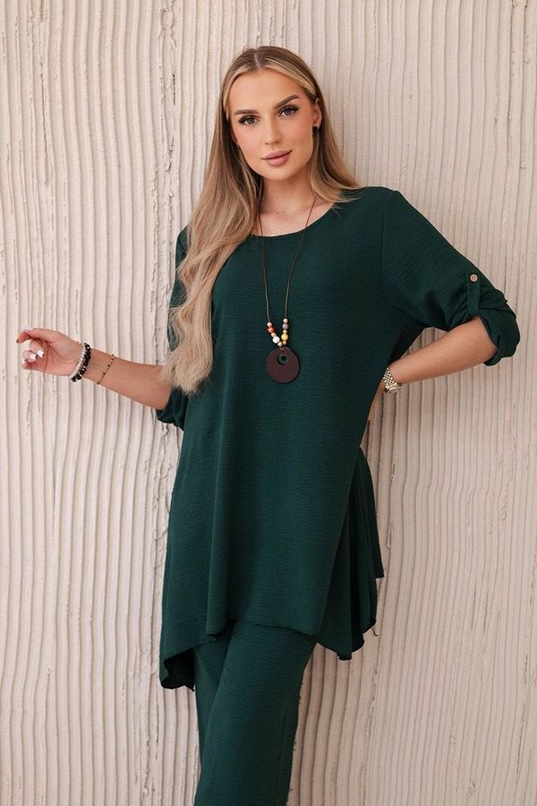 Kesi Women's set blouse with pendant + trousers - dark green