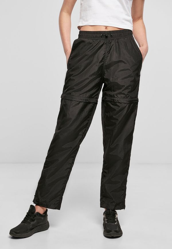 UC Ladies Women's Shiny Crinkle Nylon Zipper Pants Black