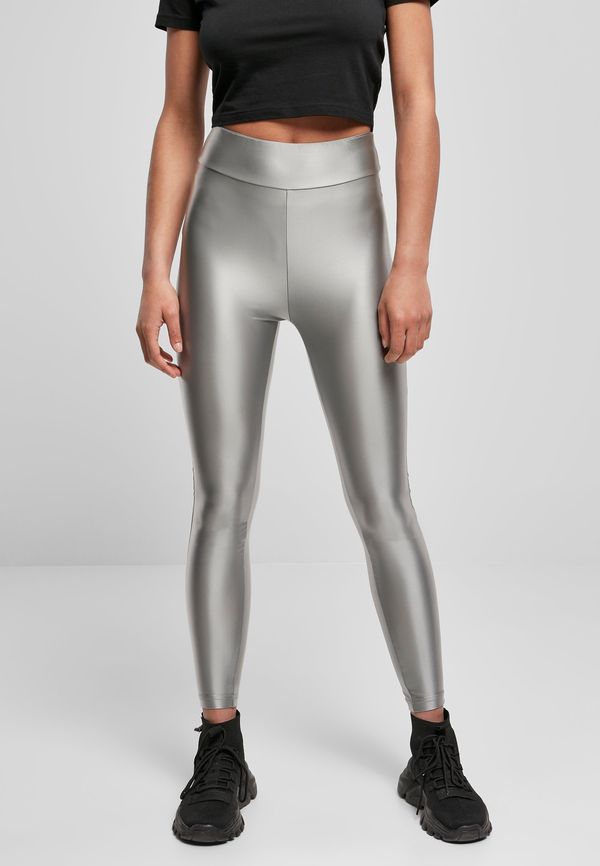 Urban Classics Women's Shiny Metallic High-Waisted Leggings - Dark Silver