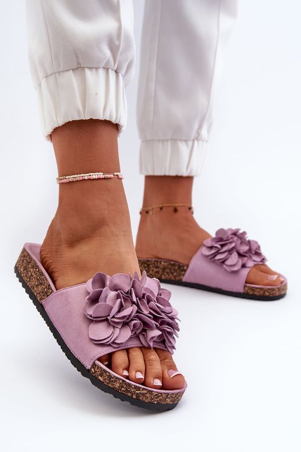 Kesi Women's slippers on a cork platform made of eco-friendly suede, purple Jaihini