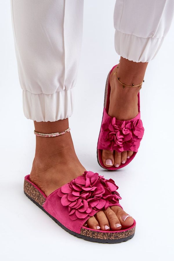Kesi Women's slippers on a cork platform made of Eco Suede Fuchsia Jaihini