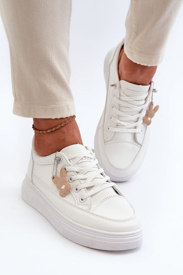 Kesi Women's Sneakers Platform Sports Shoes with Embellishment, White Vinceza