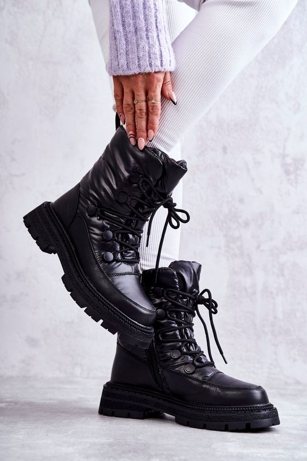 Kesi Women's snow lace-up boots GOE KK2N4017 Black