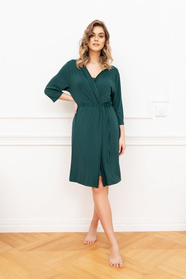 Italian Fashion Women's Song Bathrobe with 3/4 Sleeves - Green
