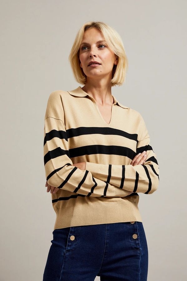 Moodo Women's striped sweater with collar MOODO - beige