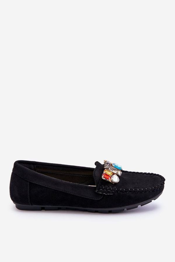 Kesi Women's suede loafers with crystals black Lucille