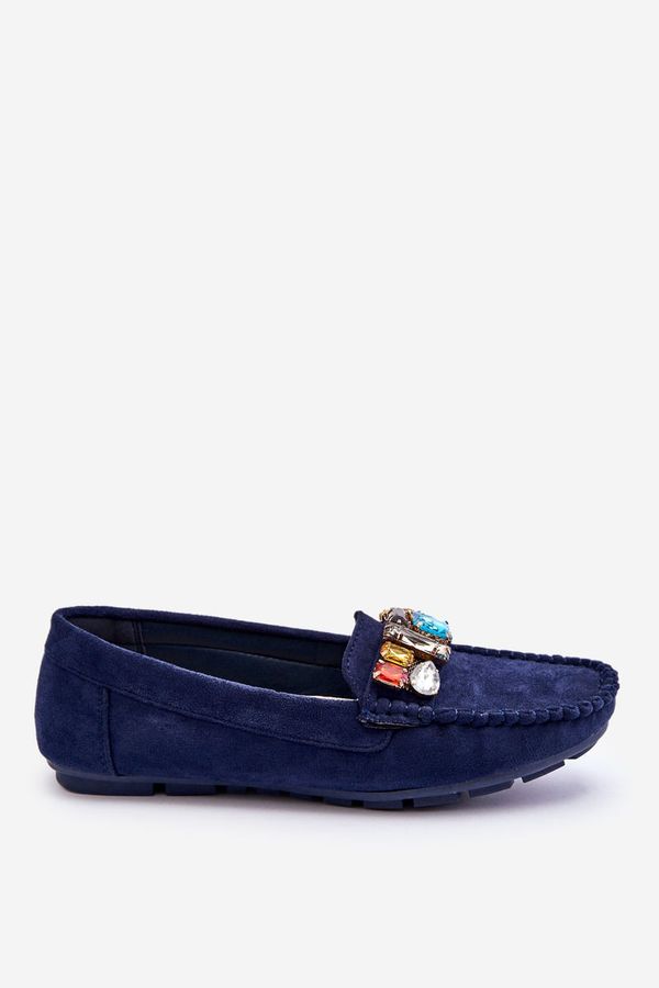 Kesi Women's suede loafers with crystals navy blue Lucille