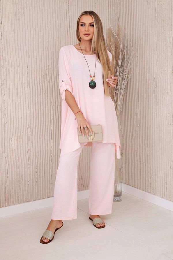 Kesi Women's summer set blouse + trousers with pendant light - powder pink