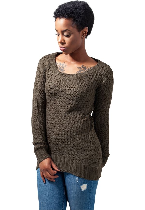 Urban Classics Women's sweater with a long wide neckline - olive