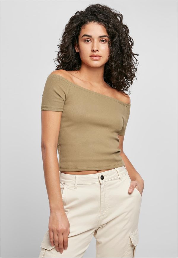 Urban Classics Women's t-shirt in khaki color with a stretched shoulder