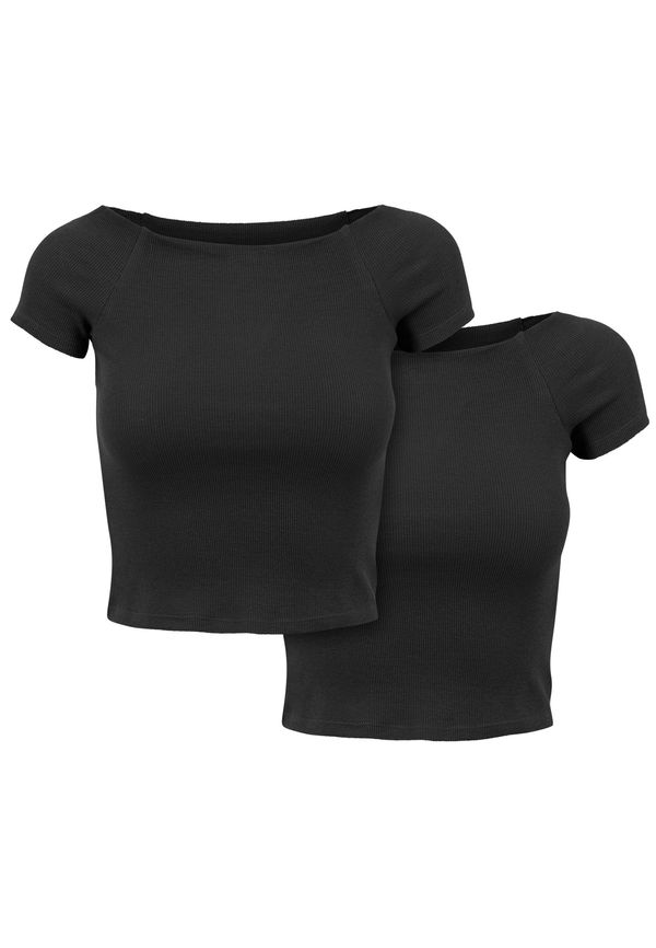 UC Ladies Women's T-Shirt Off Shoulder Rib 2-Pack Black+Black