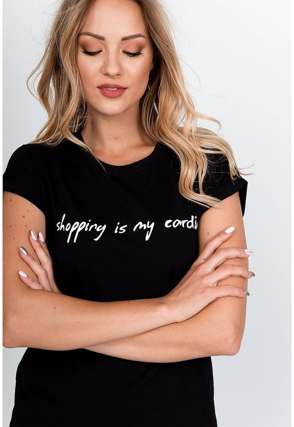 Kesi Women's T-shirt with the inscription "Shopping is my cardio" - black,