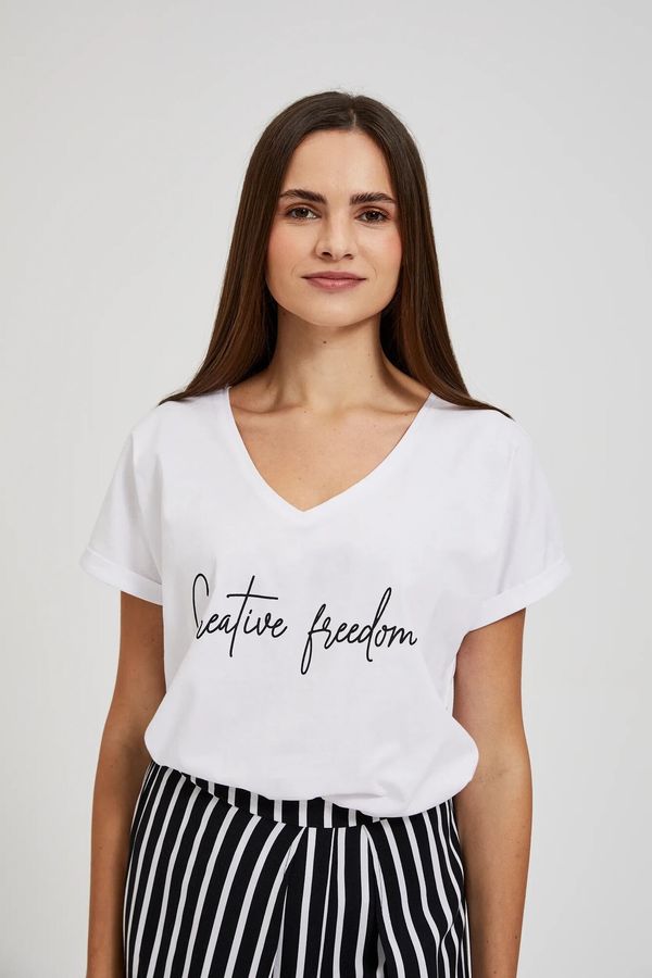 Moodo Women's T-shirt with V-neck and MOODO inscription - white