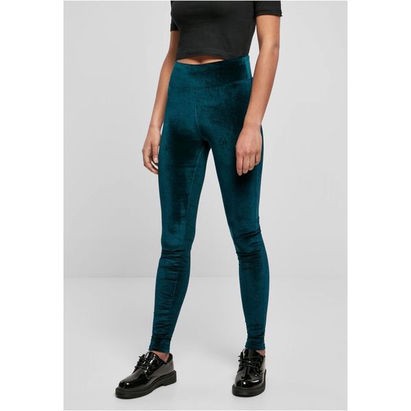 Urban Classics Women's teal velvet leggings with a high waist