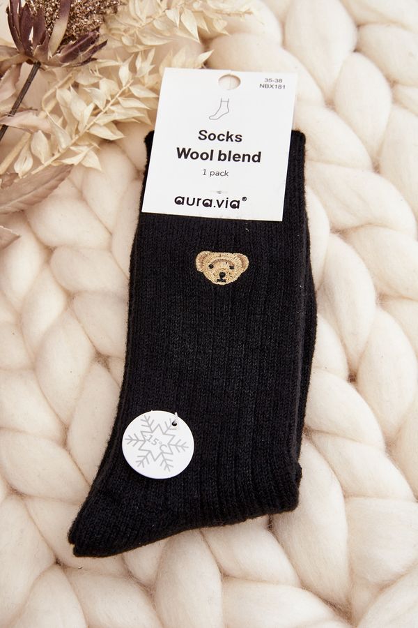 Kesi Women's thick socks with teddy bear, black