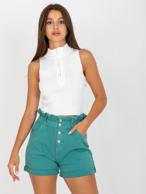 Fashionhunters Women's Turquoise Denim Button Shorts