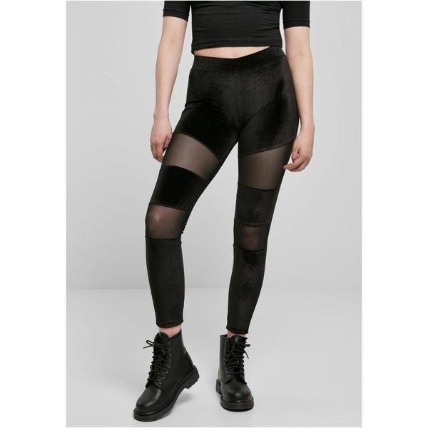 Urban Classics Women's Velvet Tech Mesh Leggings - Black