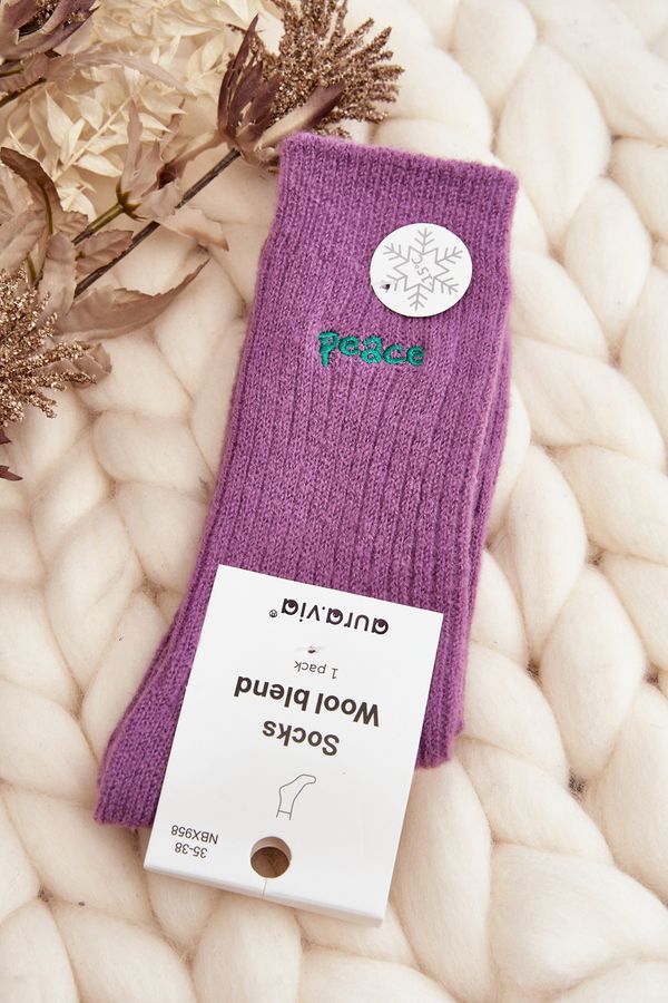 Kesi Women's warm socks with purple lettering