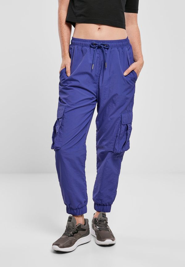 Urban Classics Women's Wavy Nylon High Waisted Cargo Pants Blue Purple