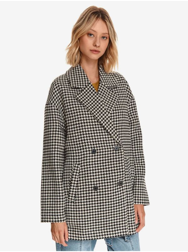 Top Secret Women's white and black plaid coat with wool blend TOP SECRET - Women