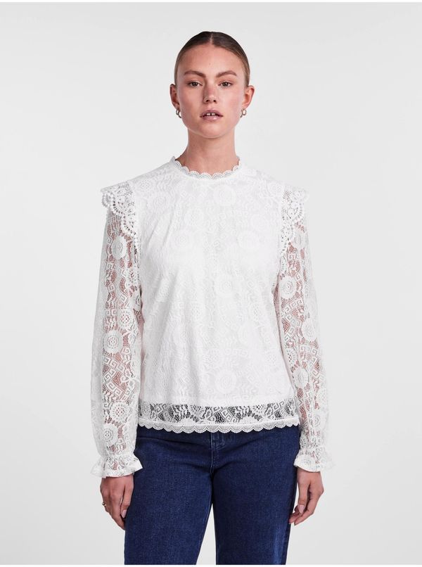 Pieces Women's White Blouse with Lace Pieces Olline - Women