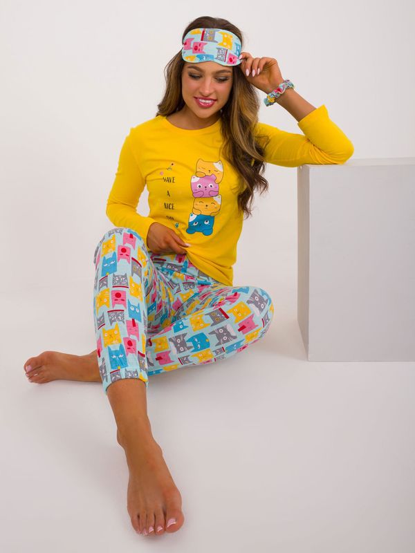 Fashionhunters Women's yellow pajamas with cotton blend