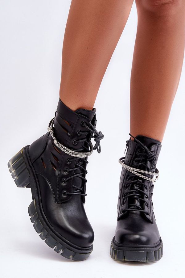 WS1 WS1 Fashionable Workers Boots With Chain Black Solesso