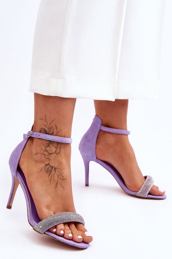 WS1 WS1 Suede High Heel Sandals With Rhinestones Violet Moments