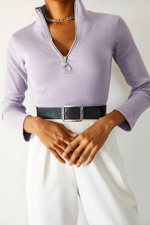 XHAN XHAN Women's Lilac Camisole Zipper Blouse