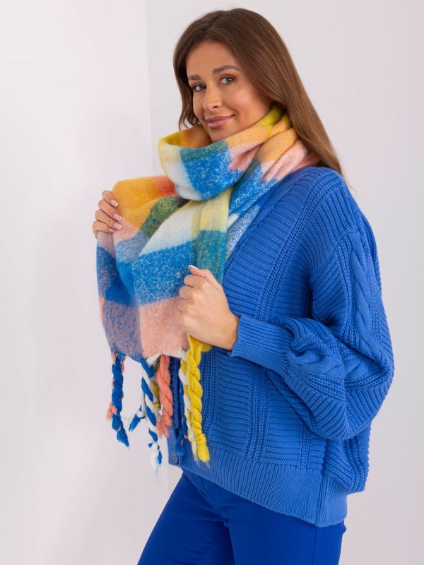 Fashionhunters Yellow and blue women's scarf with colorful fringes