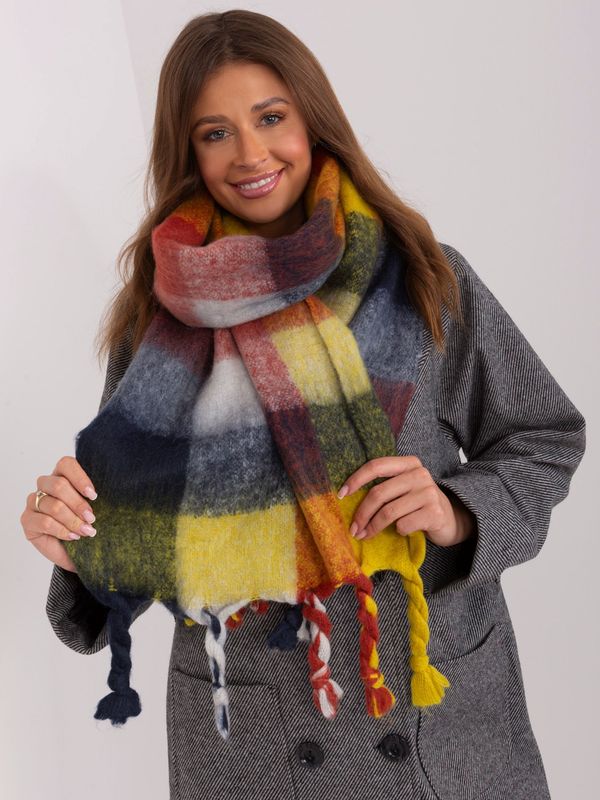 Fashionhunters Yellow and navy blue women's fringed scarf