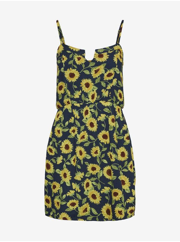 Noisy May Yellow-Blue Flored Short Dress on Straps Noisy May Sunflower - Women