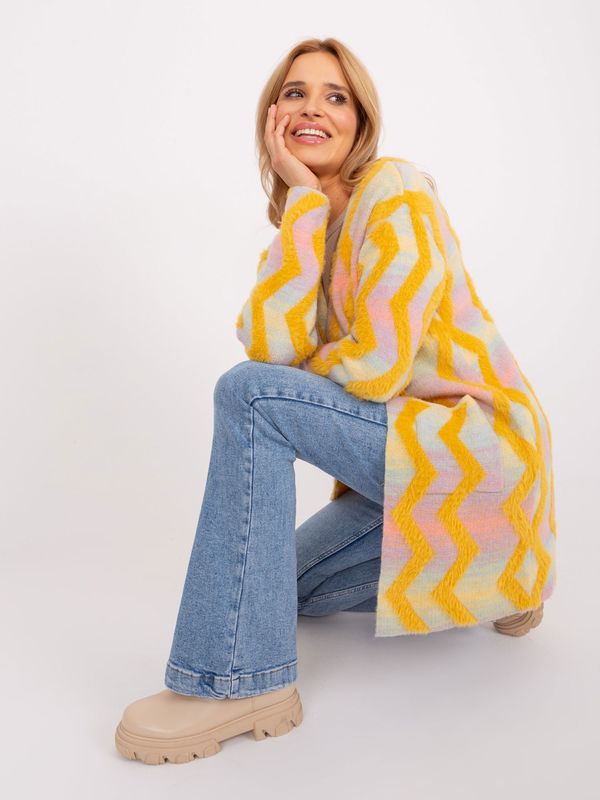 Fashionhunters Yellow cardigan with geometric patterns